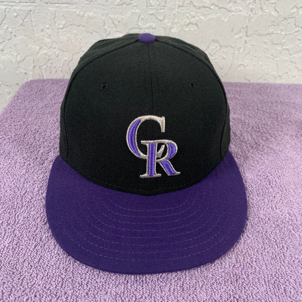 Colorado Rockies Hat Cap Fitted Mens 7 1/8 Black Purple MLB Baseball Logo